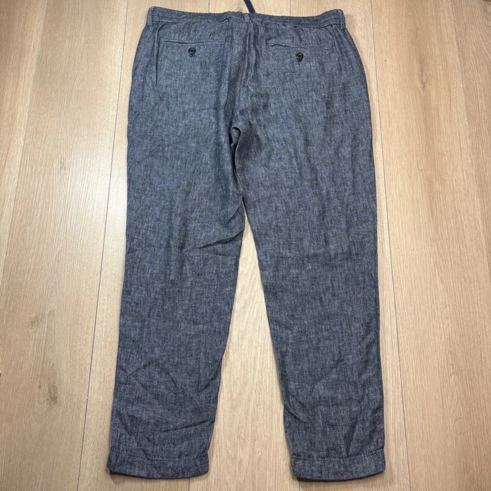 Banana Republic Athletic Fit Linen Cropped Cotton Drawstring Pants Blue 34x32
